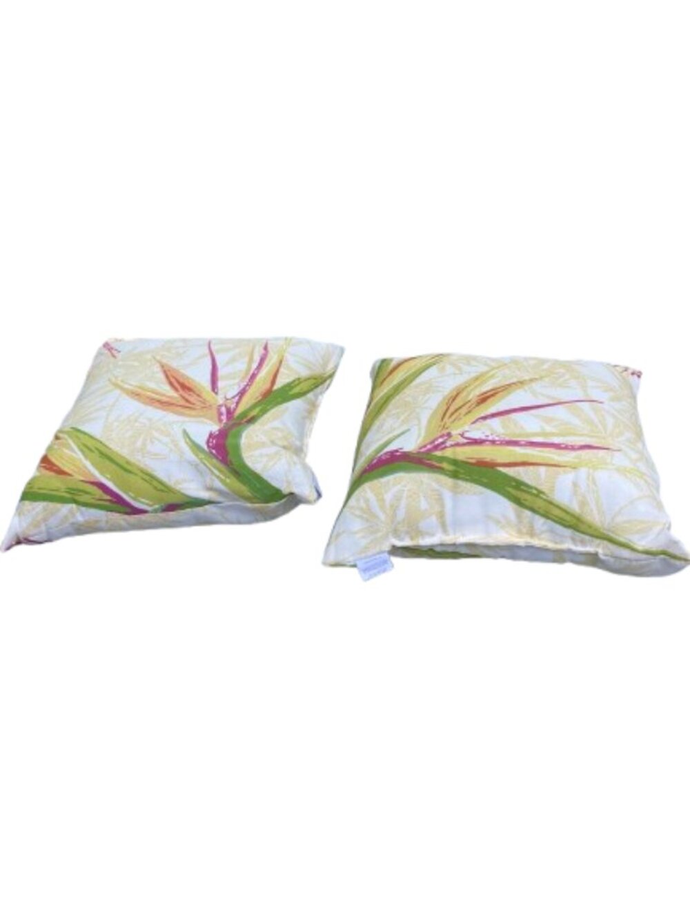 Two Outdoor Pillows Rain Resistant Plant Design Multi-Natural Colors, 17x17"